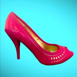 Betseyville Hot Pink Patent Leather Peep Toe Pumps Size 7